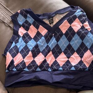 SHEIN Pink and Blue Argyle Knit Top